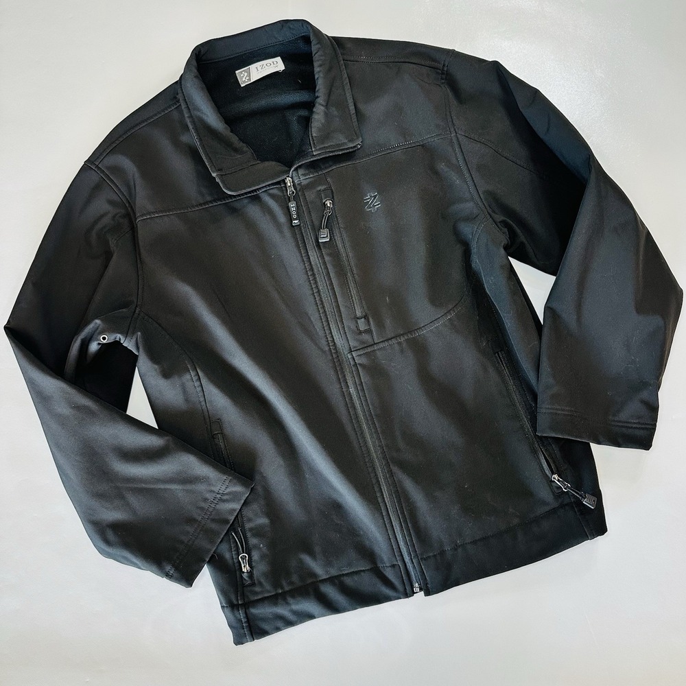 IZOD Performance Softshell‎ Jacket Black Full Zip Wind Resistant Men's Size XL